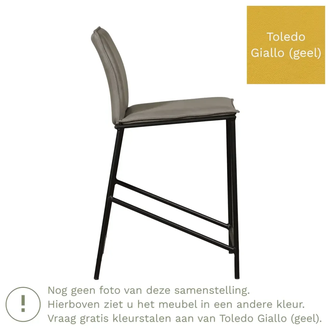afbeelding van Leren barkruk laag Favor - Toledo Giallo (geel) - poten staal rond zwart